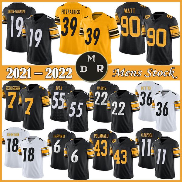 

22 najee harris 90 t.j. watt football jersey 43 troy polamalu 7 ben roethlisberger 11 chase claypool diontae johnson minkah fitzpatrick jero, Black;red