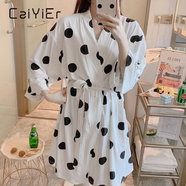 

women's sleepwear caiyier lingerie robe modal long sleeve dot bath for women dressing gown bathrobe winter femme sleep loungwear -xl, Black;red