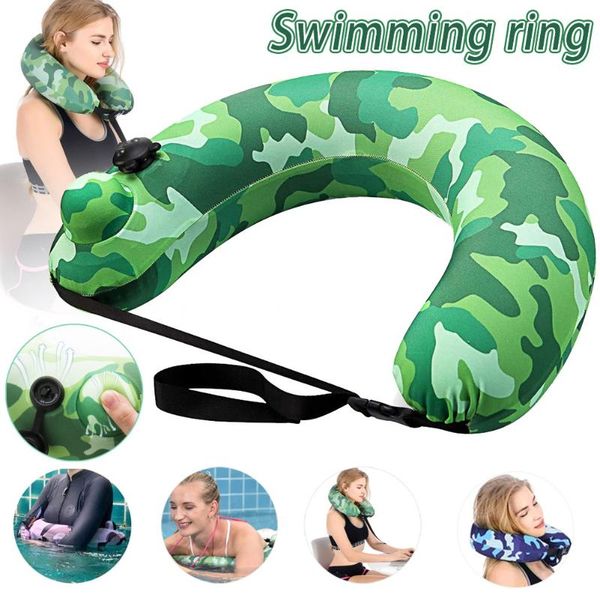 

life vest & buoy swim belt portable inflatable swimming ring pool float travel pillow for kids adults h7jp