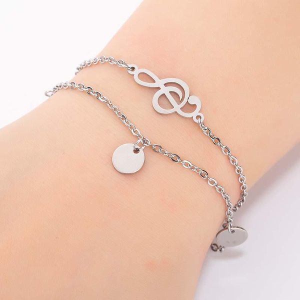 

charm bracelets fashion woman bracelet double layer stainless steel small clear music notes friendship gift jewelry, Golden;silver