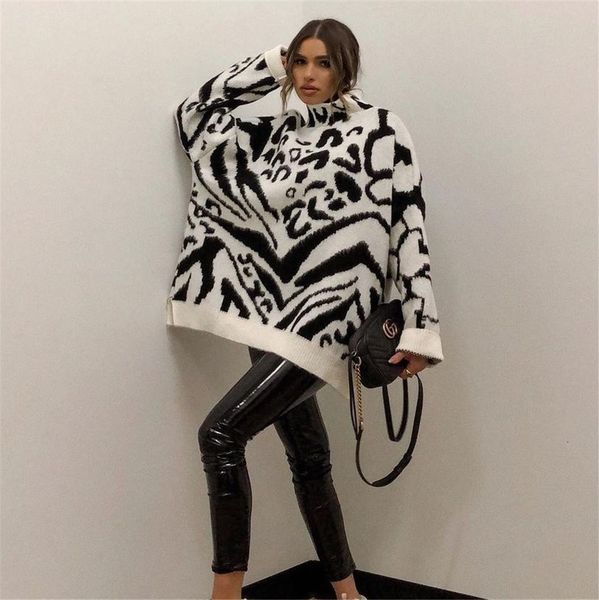 

sweater female leopard sweatshirt pullover sleeve autumn women's clothes winter jumper, White;black