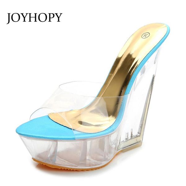 

dress shoes joyhopy summer 15cm high heel sandals thick bottom transparent crystal wedges strange style waterproof slippers ws1676, Black