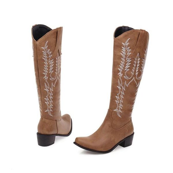 

boots embroidered high cylinder women's round head fashion large size, Black