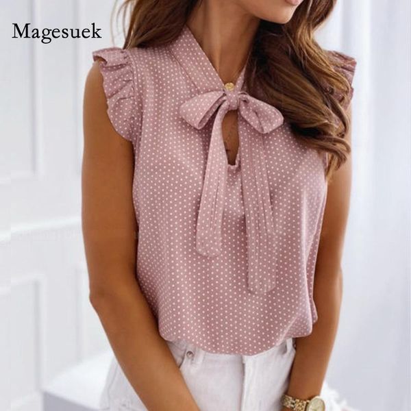 

women's blouses & shirts summer short sleeve for women vintage polka dot casual office lady shirt bow chiffon blouse woman blusas 1332, White