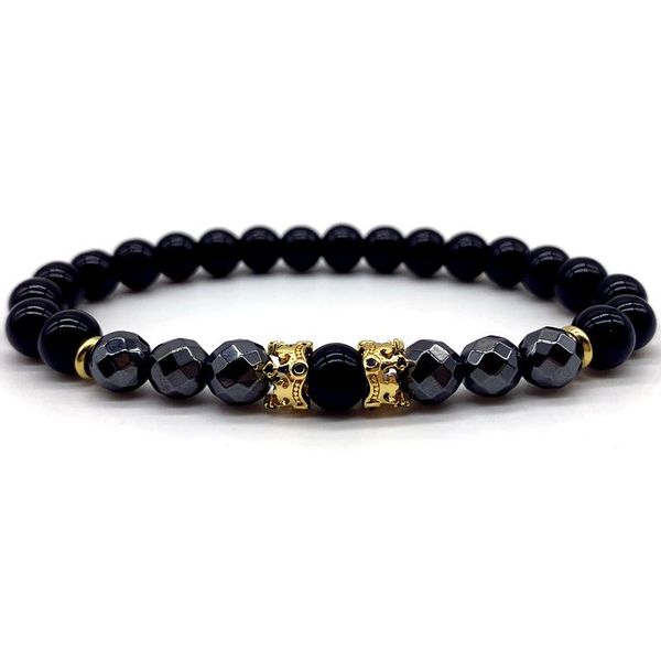 

charm bracelets 2021 fashion double crown bracelet men luxury 8mm hematite bead mix stone for jewelry gift, Golden;silver