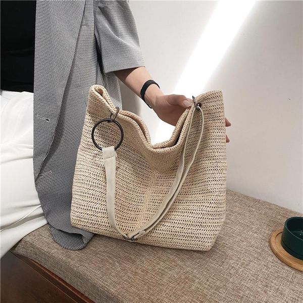 

evening bags women weave large capacity shoulder bag summer simple vacation beach straw female casual crossbody fashion handbags
