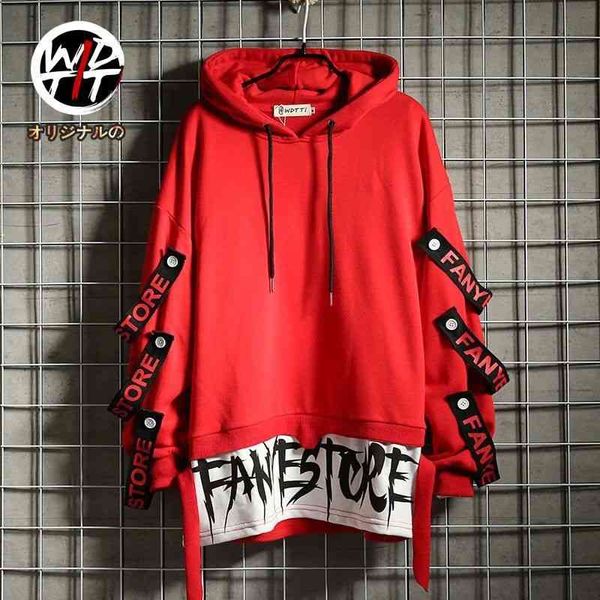 

men's sweater spring and autumn hip hop fashion brand loose casual hooded jacket men's streamer letter hiphop student, Black