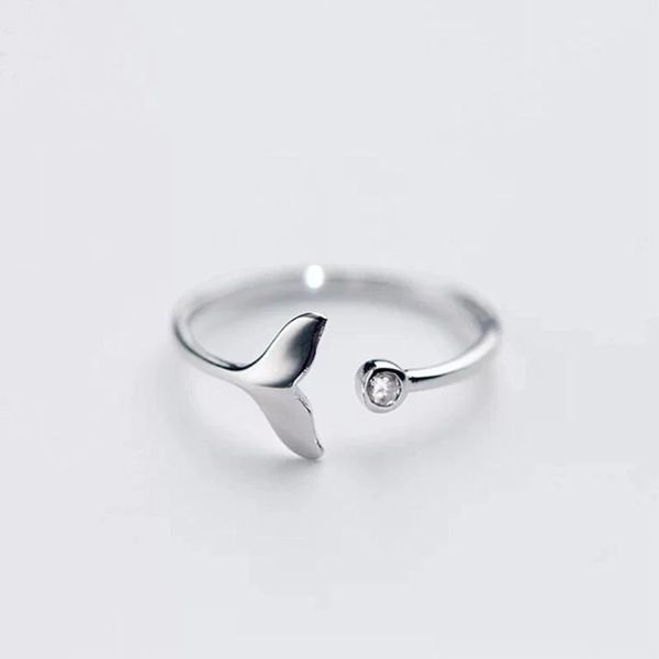 

new arrival opening ring personality beautiful silver jewelry fishtail fish wave crystal