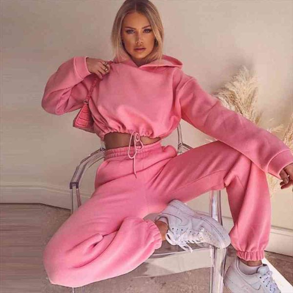 

autumn winter tracksuit 2 womens pants pieces sets hoodies sweatshirt and suits casual, White