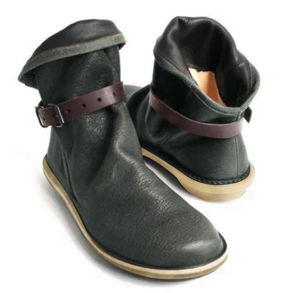 

boots sagace women snow casual round toe slip-on shoes for solid color pu flat ankle big size 35-43, Black