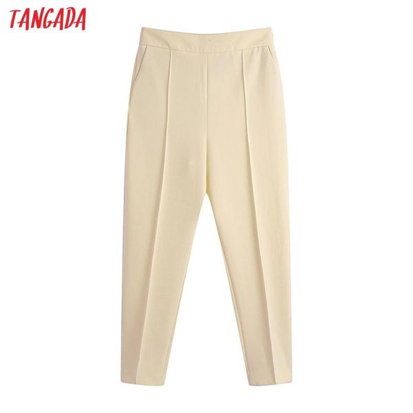 

women's pants & capris tangada 2021 fashion women beige suit trousers pockets office lady elegant pantalon be315, Black;white