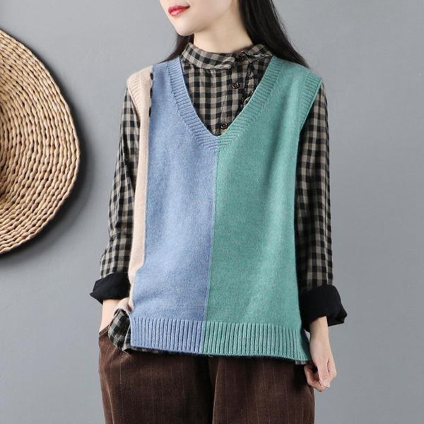 

women's vests women knitted ladies patchwork knitwear spliced autumn spring sweaters female short sweater 2021, Black;white
