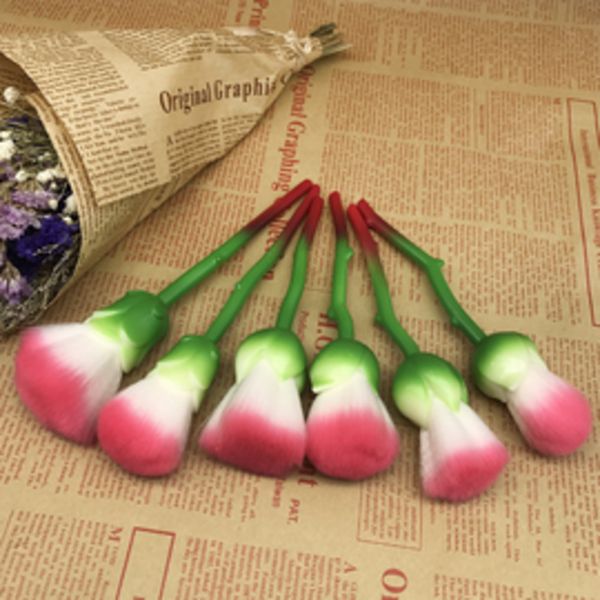 

100sets 6pcs/set rose gloden flower shape makeup brushes set cosmetic powder face pinceis tool pinceles de maquillaje