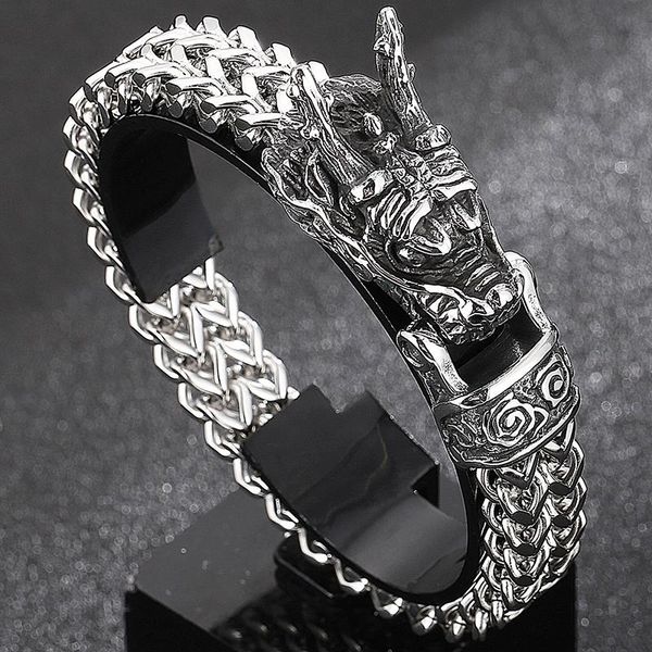 

link, chain stainless steel franco link curb dragon head bracelet for men cast metal mannen armband friends birthday gifts gothic, Black