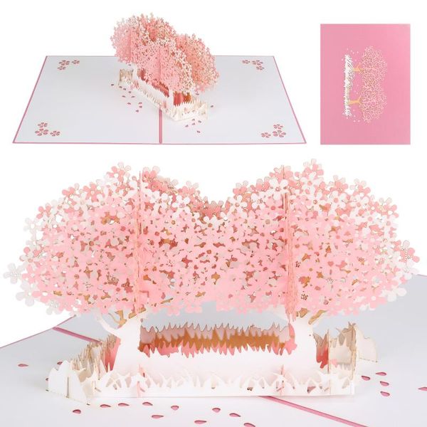 Grußkarten 3D-Kirschblüten-Popup-Karte, handgefertigtes Geschenk für Abschlussfeier, Geburtstag, Hochzeit, Frühling, GHS99