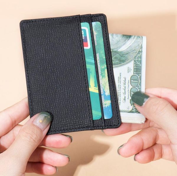 

Wholesale leather card holder wallets genuine leathers thin multi-card ID cards holders simple change bus small purse high quality 1375, Black