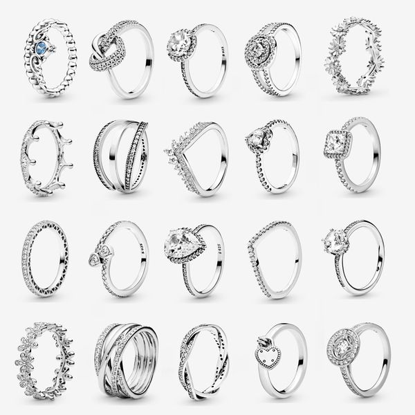 925 Sterling Silber Damenring mit Originalverpackung für Liebhabergeschenk, CZ-Diamant, feiner Schmuck, passend für Pandora, europäischer amerikanischer Stil, Luxus-Designer-Ringe