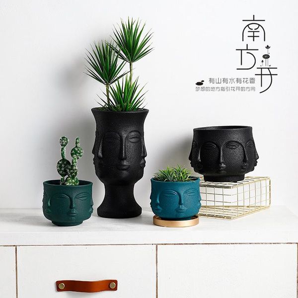 

vases modern american ceramic succulent flower pot indoor cactus small plant creative avatar four-sided buddha statue