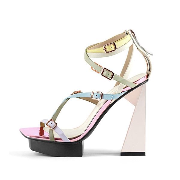 

sandals square toe women platform prom dazzle color narrow strap summer pumps 11cm high heels black sandalias femmes zapatillas