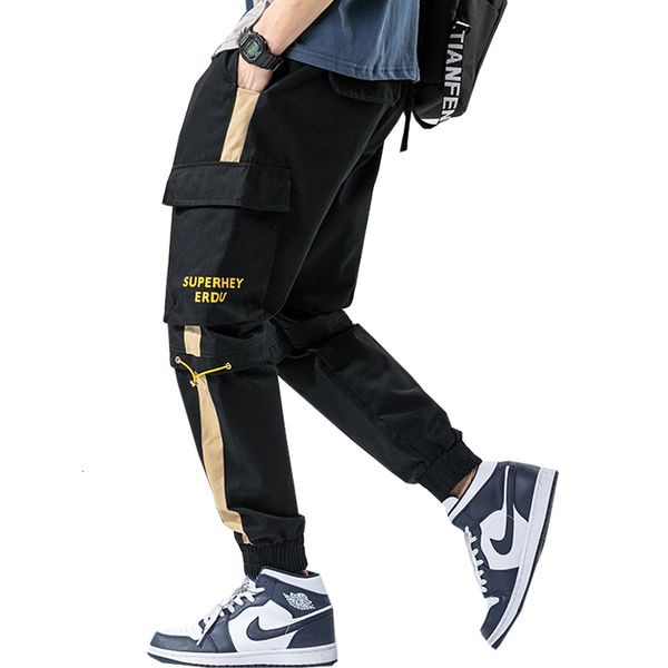 

men's pants hip hop cargo fashion harajuku streetwear black joggers sweatpant multi pocket casual harem 6xg2