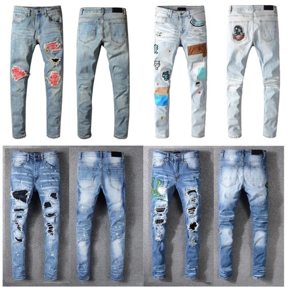 

fashion digner ny mens jeans straight slim elastic jean men casual biker male stretch denim trouser classic army green black blue dtroyed