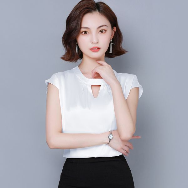 

korean silk women blouse elegant woman satin shirt plus size hollow out silkl blusas mujer de moda 210427, White