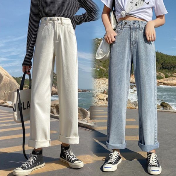 

women's jeans woman high waist clothes wide leg denim clothing blue streetwear vintage quality fashion harajuku straight pants bgf