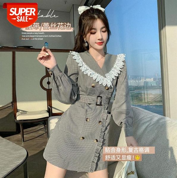 

[nuts] french retro plaid skirt girl, small fresh and sweet lace dress #mi4y, Black;gray