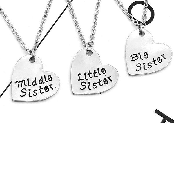 

pendant necklaces metal 3 pcs/set necklace women sister girlfriends love heart big & middle little, Silver