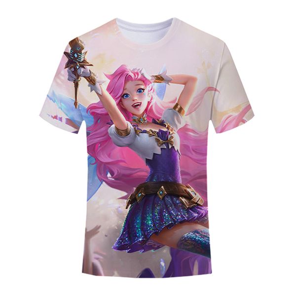 

2021 game t-shirt lol league of legends goddess pattern 3d printing t-shirt men and women casual o-neck street casual loose fashion hip-hop, White;black