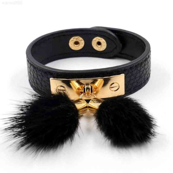 

luxury fan jiepai pu leather temperament versatile mink wool ball women's 8 colors available designer jewelrymen bracelets, Golden;silver