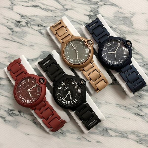 

wristwatches 2021 push button hidden clasp steel belt watch year gift personality design roman dial, Slivery;brown