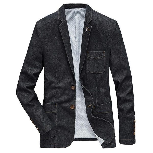 

los hombres de algodÃ³n traje mezclilla chaqueta bolsillos azul negro calle casual otoÃ±o prendas vestir suelta talla men's jackets, Black;brown