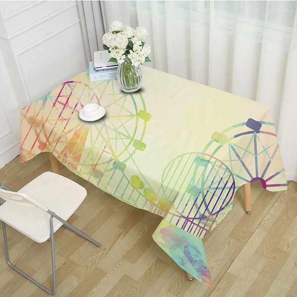 

table cloth fresh polyester tablecloth, hand-painted garden fabric dust-proof city landscape iron tower rectangular coffee
