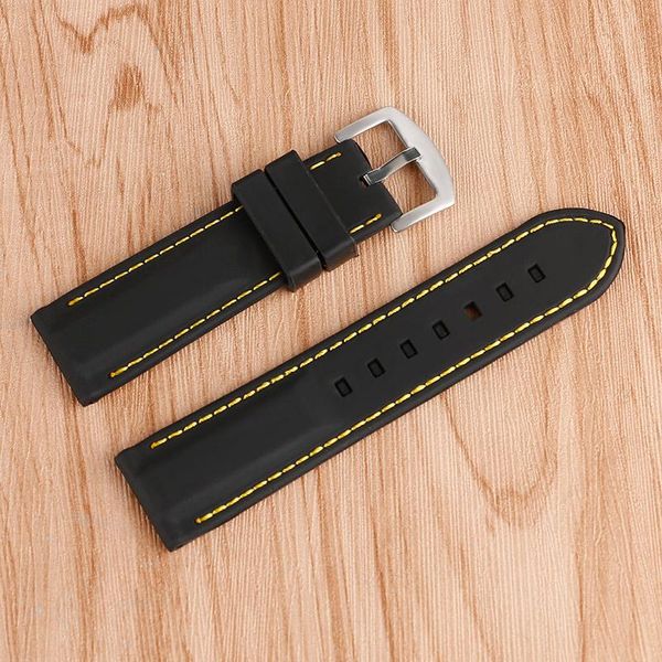 

watch bands 20/22/24/26mm blue/yellow/orange line stitching outdoor waterproof replacement diving black silicone strap band bracelet, Black;brown