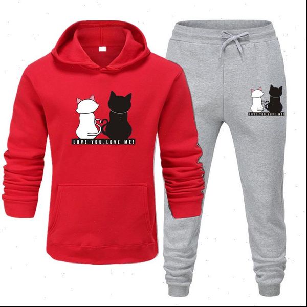 

winter cat printing brand womens tracksuits tracksuit fashion sportswear two piece sets hoodie pants sporting suits, Gray