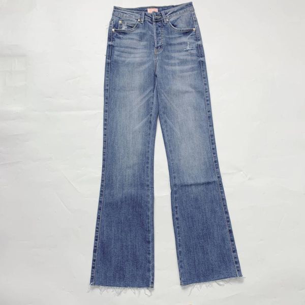 

casual wild women jeans high waist hole lady flared pants women's, Blue