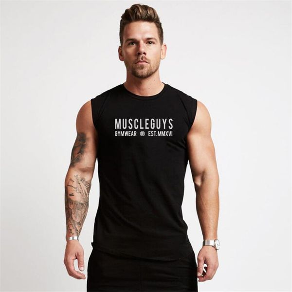 

new summer brand clothing bodybuilding stringer tank men fitness mens singlets gyms sleeveless shirt cotton muscle vest 210421, White;black