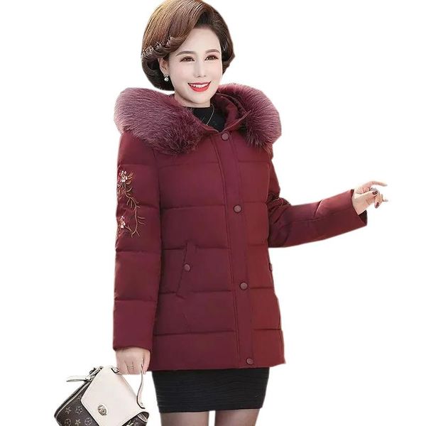 

women's down & parkas 2021 winter jacket women embroidery mother outwear hooded coats thick warm big fur collar plus size 5xl, Black