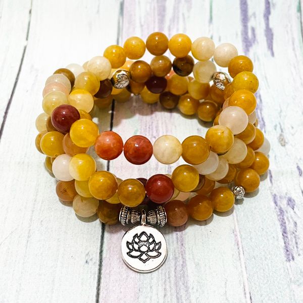 SN1531 Natural Amarelo Jade 108 Mala Yoga Pulseira Mulheres Handamde Meditação Japa Mantra Budista Jóias