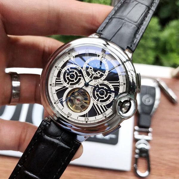 

watch men's waterproof fashion business automatic mechanical leather band male wristwatch wristwatches, Slivery;brown