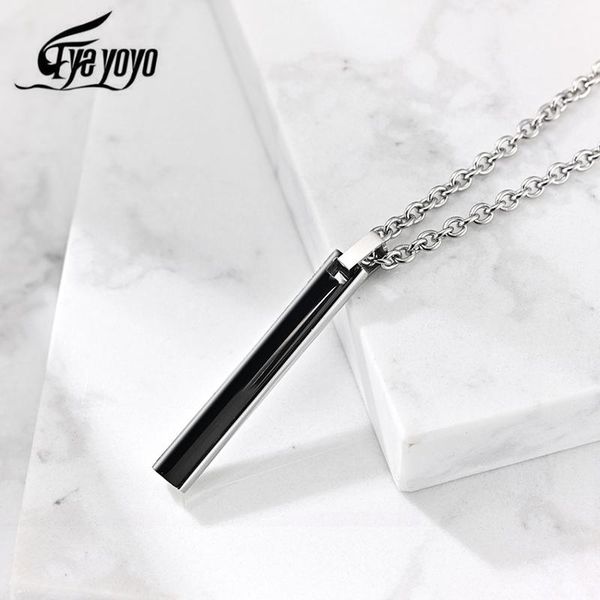 

eyeyoyo 2021 vertical bar stainless steel pendant necklace for men black color statement jewelry male gift necklaces, Silver