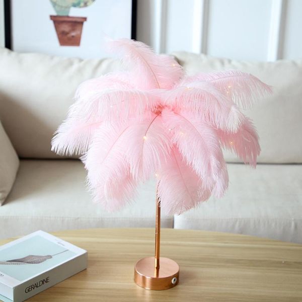 

table lamps remote control feather lamp usb/ battery power diy creative warm light tree lampshade wedding home bedroom decor
