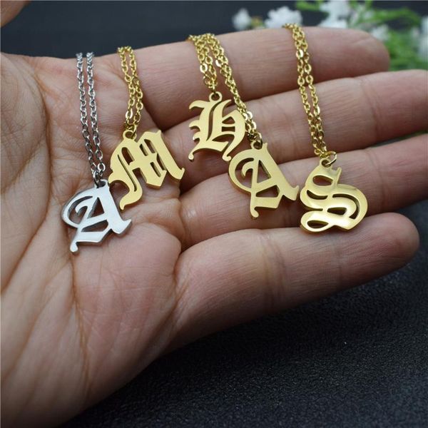 

pendant necklaces old english custom capital initial a-z letter necklace for women men vintage font fashion jewelry, Silver