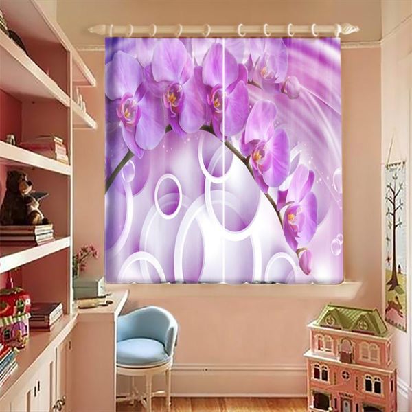 

3d purple rose flower printed blackout curtain for small windows thicken fabric bedroom short curtains children room be-c057 & drapes