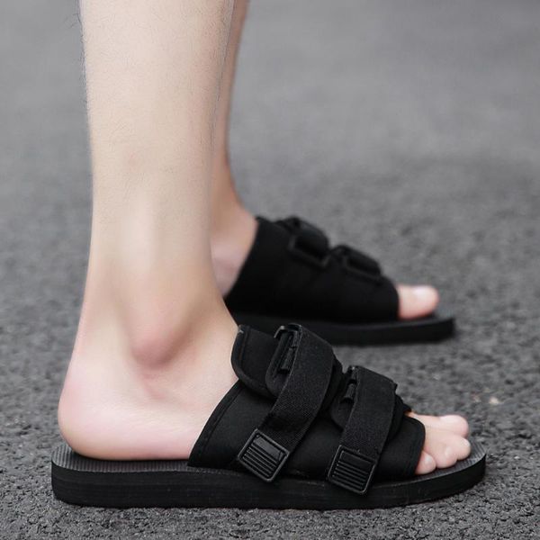 

slippers men fashion canvas flip flops beach soft bottom couple shoes wild comfortable outdoor indoor summer flat sandals, Black