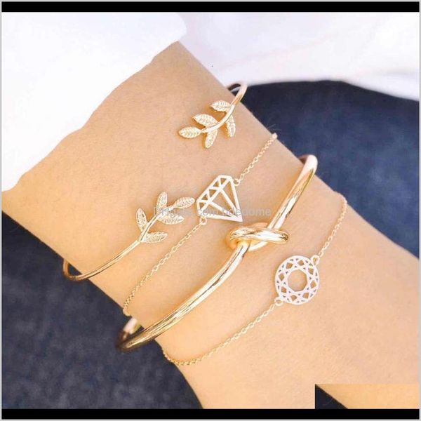 

other bracelets drop delivery 2021 fashion jewelry leaf knot womens bracelet set 4 pieces sl117w2y8 1brce, Golden;silver