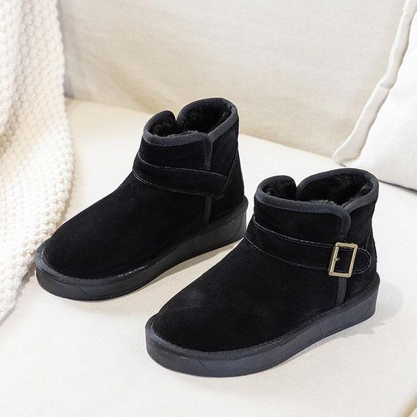 

boots winter snow women 2021 plus velvet thick short tube cotton female buckle shoes student bread, Black