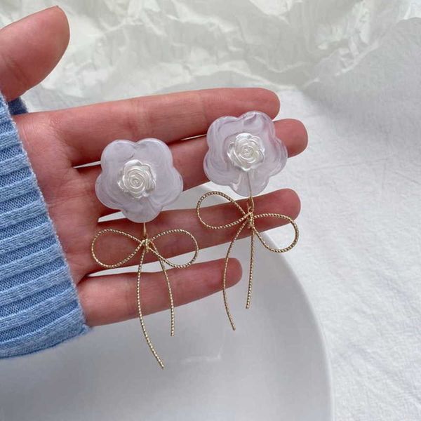 

rose acryl white flower study earrings for women girls gold colour dunne strik trendy korean jewelry wholesale ms270, Golden