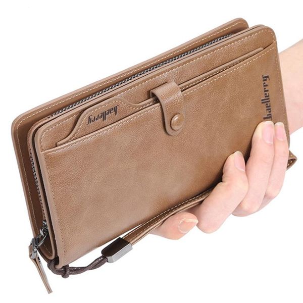 

wallets baellerry long type insert cards holder pu leather men business wallet with strap, Red;black